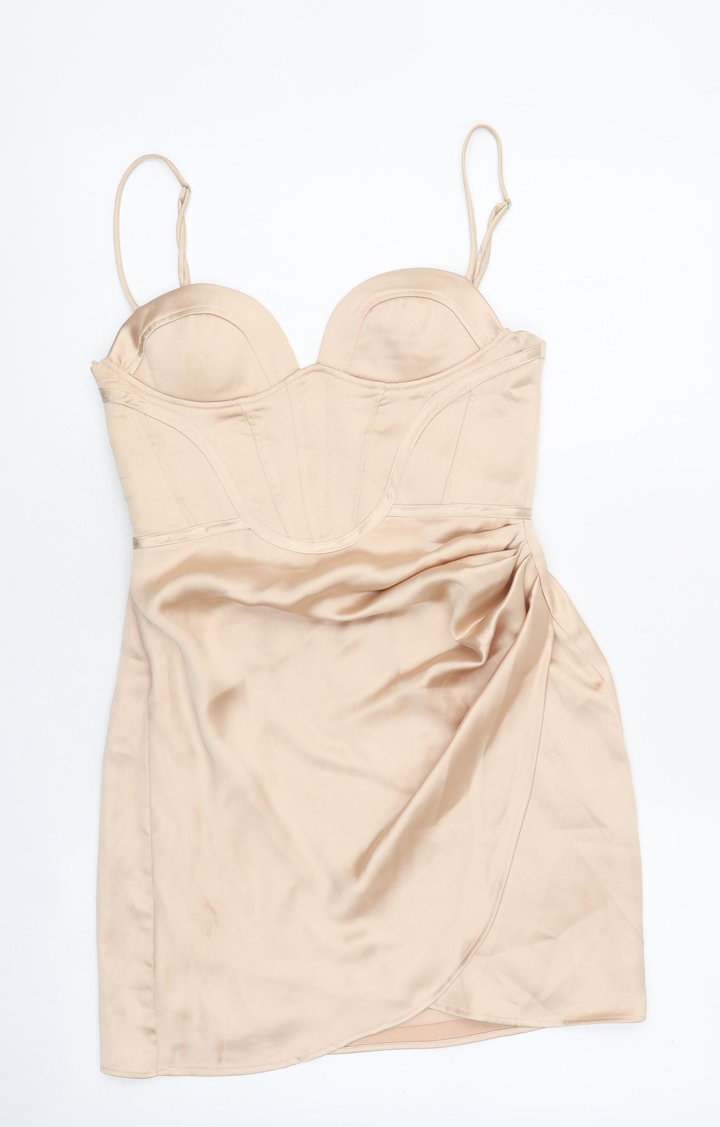 Zara Womens Beige Polyester Bodycon Size S Sweetheart Zip