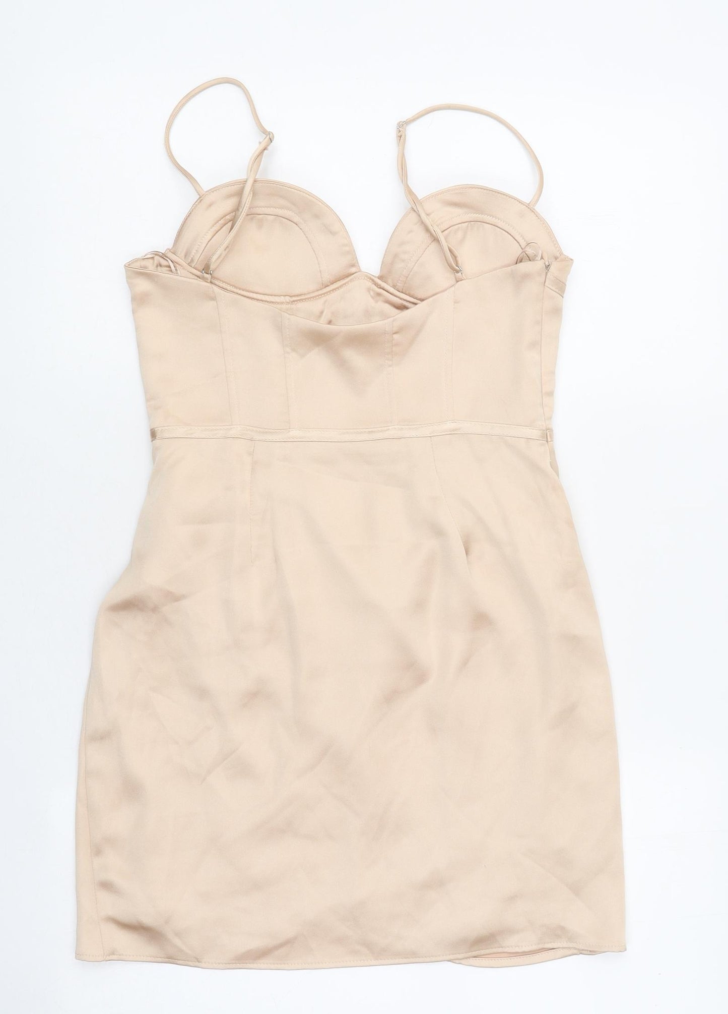 Zara Womens Beige Polyester Bodycon Size S Sweetheart Zip