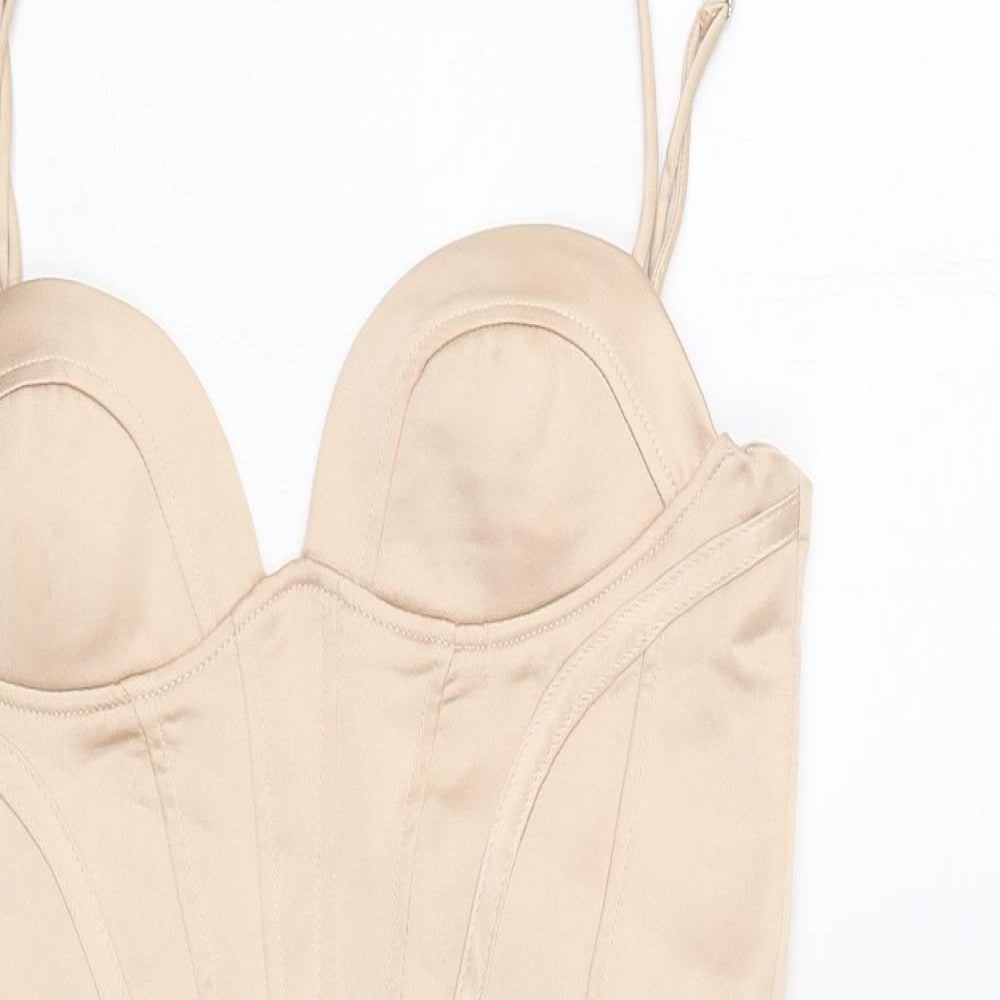 Zara Womens Beige Polyester Bodycon Size S Sweetheart Zip