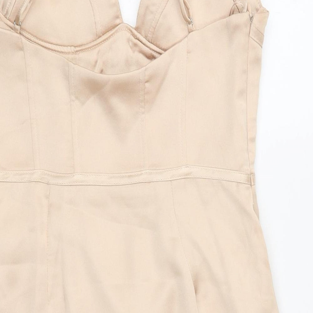 Zara Womens Beige Polyester Bodycon Size S Sweetheart Zip
