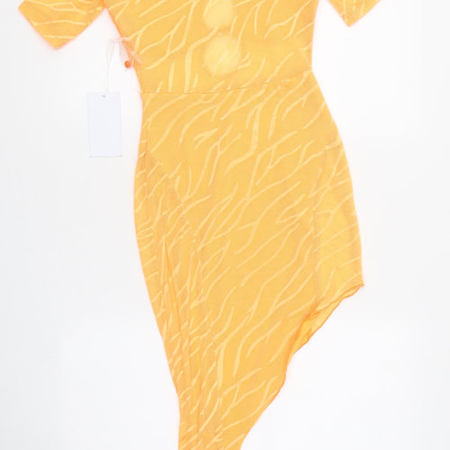 Eight Hour Womens Orange Geometric Polyester Mini Size 8 Round Neck Pullover