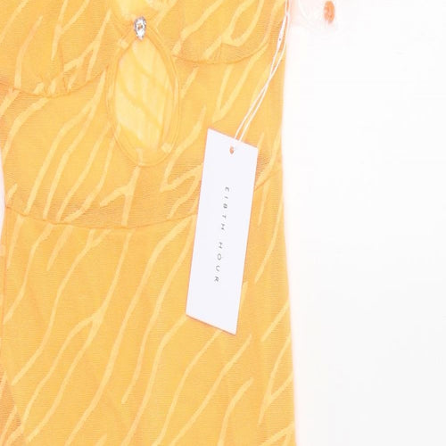 Eight Hour Womens Orange Geometric Polyester Mini Size 8 Round Neck Pullover