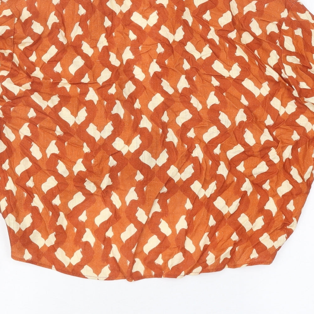 Zara Womens Brown Geometric Polyester Cropped Blouse Size XL V-Neck