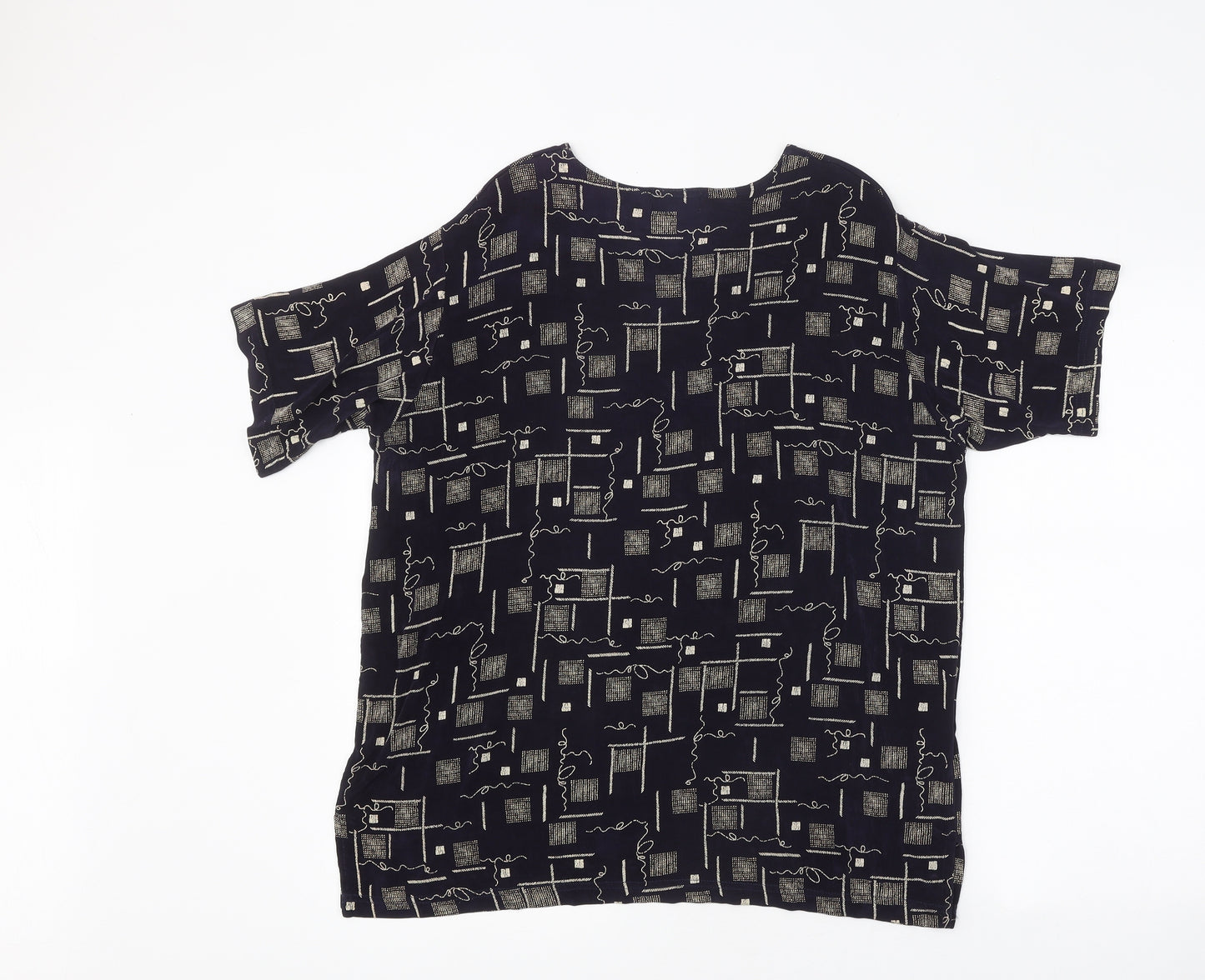 Alexa Womens Black Geometric Polyester Basic T-Shirt Size L Round Neck