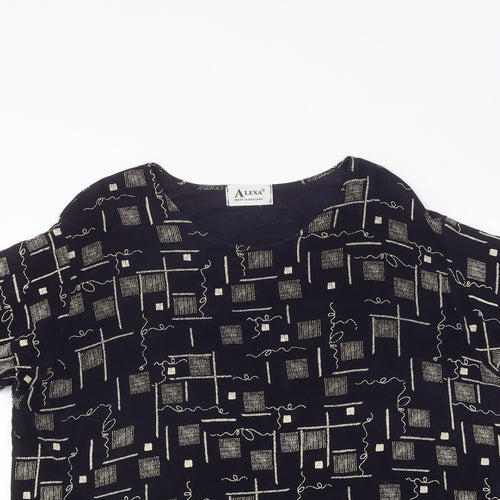 Alexa Womens Black Geometric Polyester Basic T-Shirt Size L Round Neck
