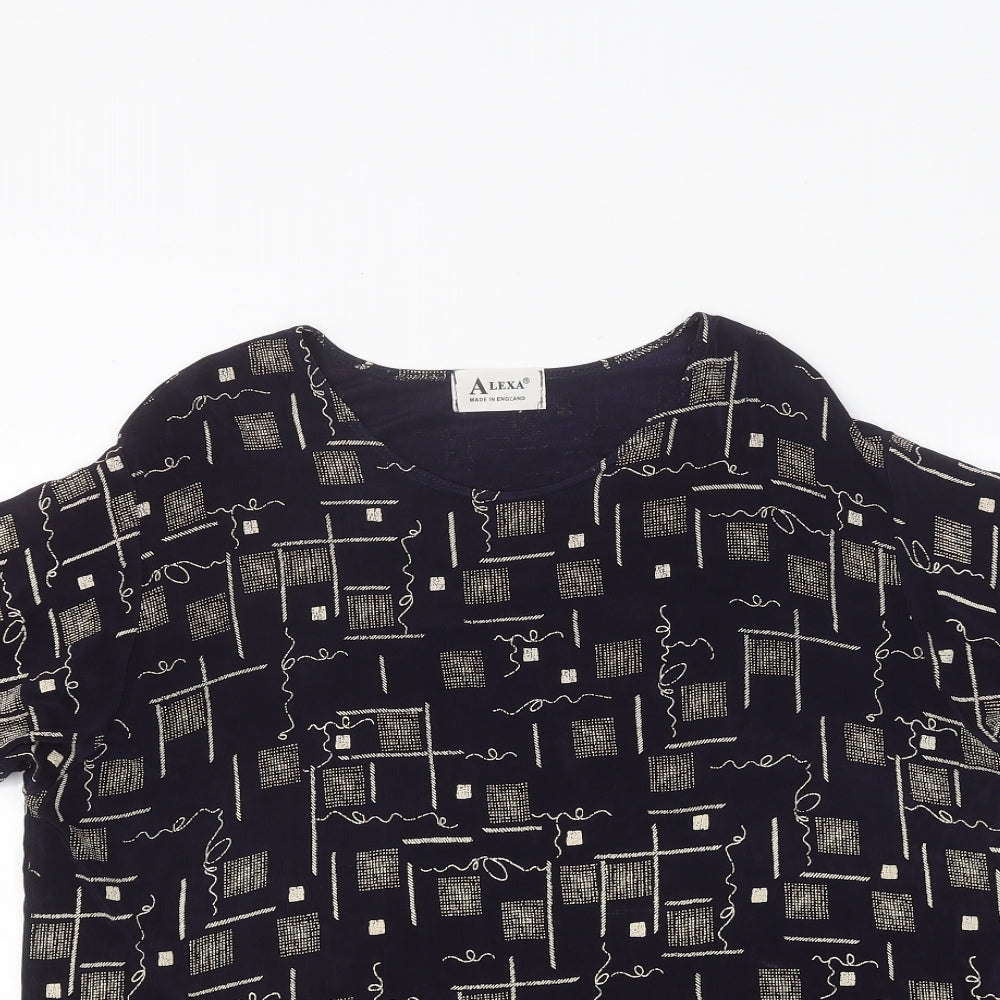 Alexa Womens Black Geometric Polyester Basic T-Shirt Size L Round Neck
