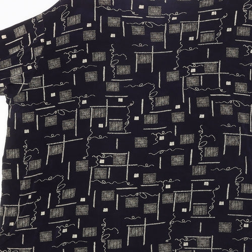 Alexa Womens Black Geometric Polyester Basic T-Shirt Size L Round Neck