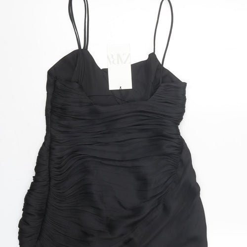 Zara Womens Black Polyester Bodycon Size S Sweetheart Zip