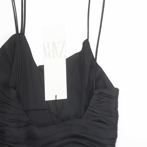 Zara Womens Black Polyester Bodycon Size S Sweetheart Zip