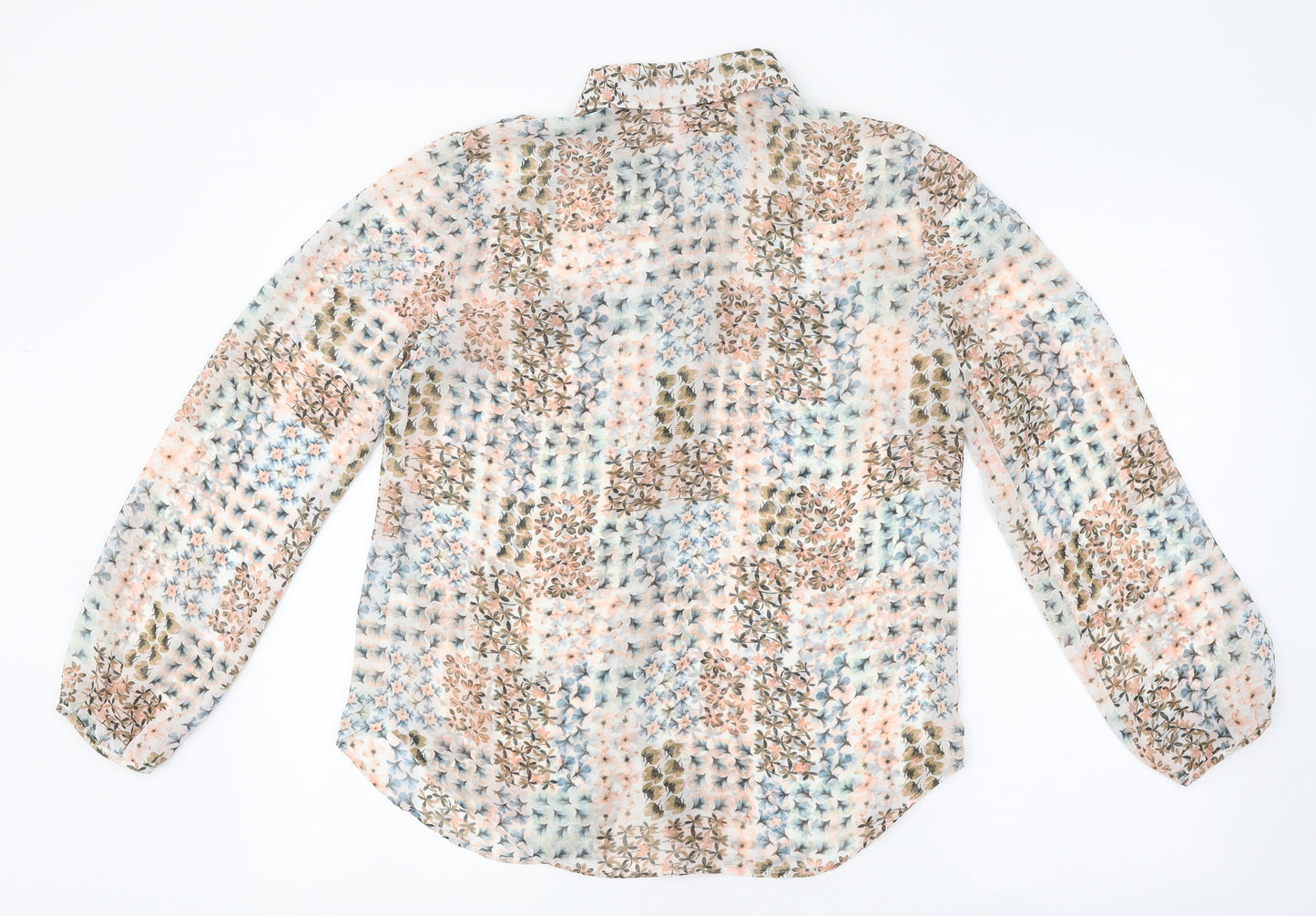 Classic Womens Multicoloured Geometric Polyester Basic Button-Up Size 10 Collared