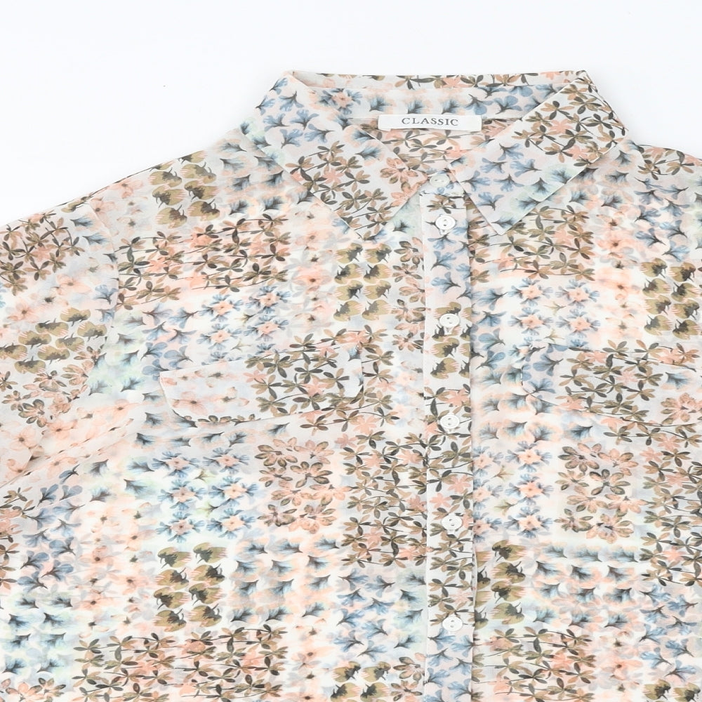 Classic Womens Multicoloured Geometric Polyester Basic Button-Up Size 10 Collared