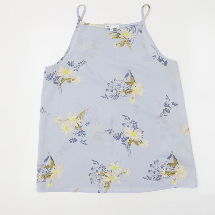 Warehouse Womens Blue Floral Polyester Basic Tank Size 10 Round Neck