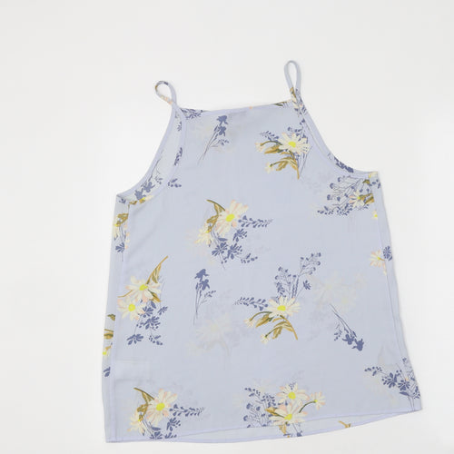 Warehouse Womens Blue Floral Polyester Basic Tank Size 10 Round Neck