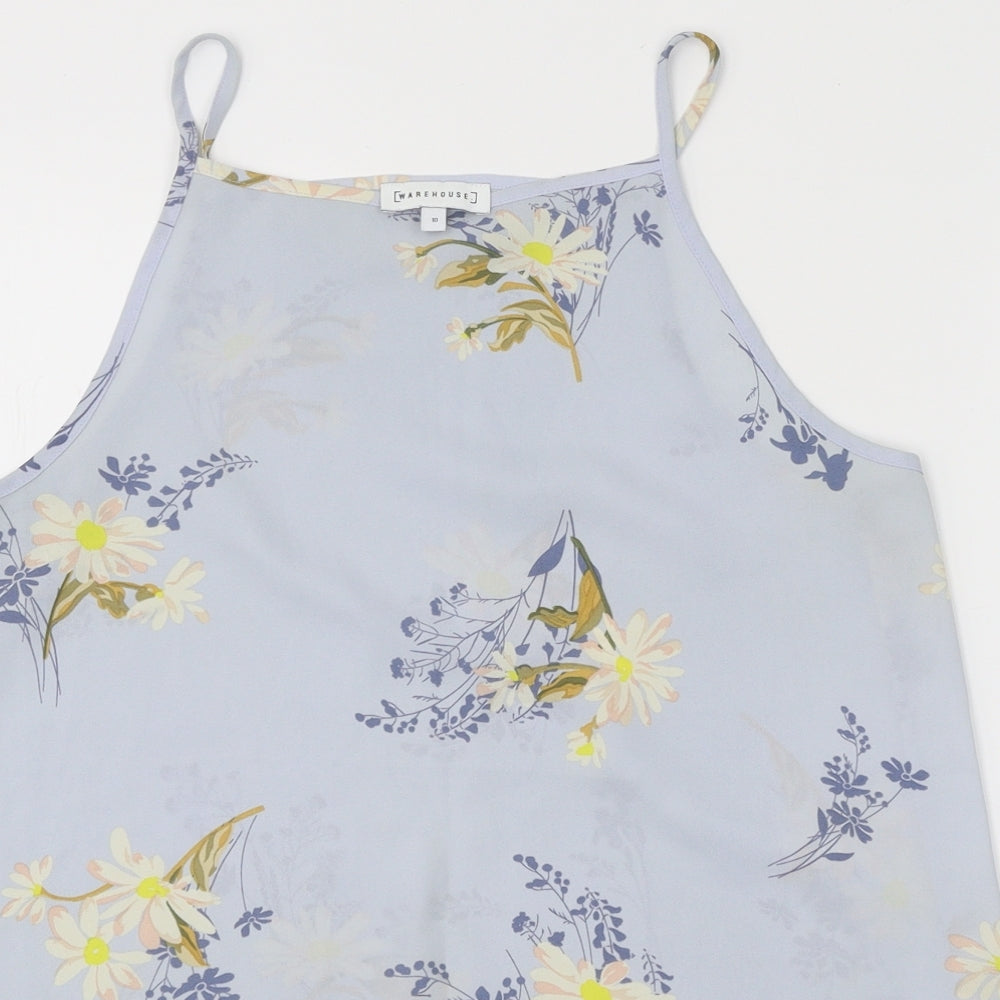 Warehouse Womens Blue Floral Polyester Basic Tank Size 10 Round Neck