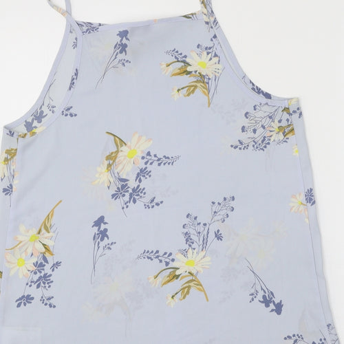 Warehouse Womens Blue Floral Polyester Basic Tank Size 10 Round Neck