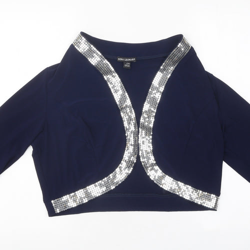 Nina Leonard Womens Blue Round Neck Polyester Cardigan Jumper Size L