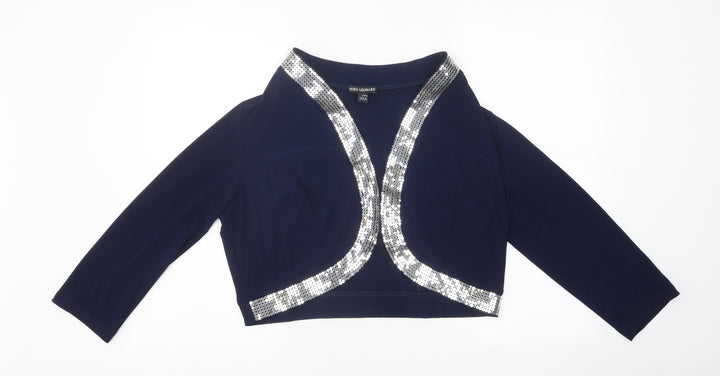 Nina Leonard Womens Blue Round Neck Polyester Cardigan Jumper Size L