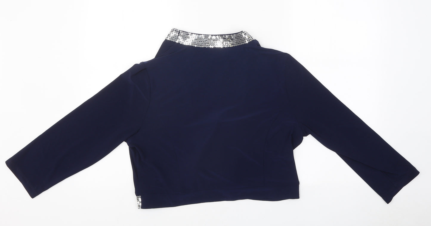 Nina Leonard Womens Blue Round Neck Polyester Cardigan Jumper Size L