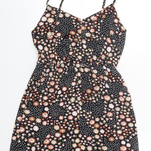 Topshop Womens Black Floral Polyester Mini Size 6 V-Neck Pullover