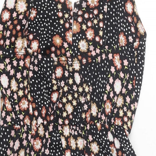 Topshop Womens Black Floral Polyester Mini Size 6 V-Neck Pullover