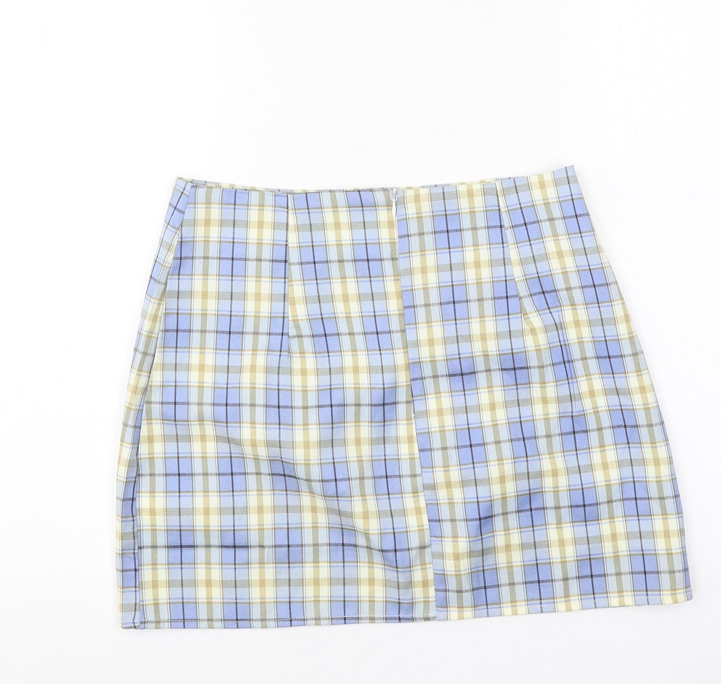 Preworn Womens Blue Plaid Polyester Mini Skirt Size 32 in Zip