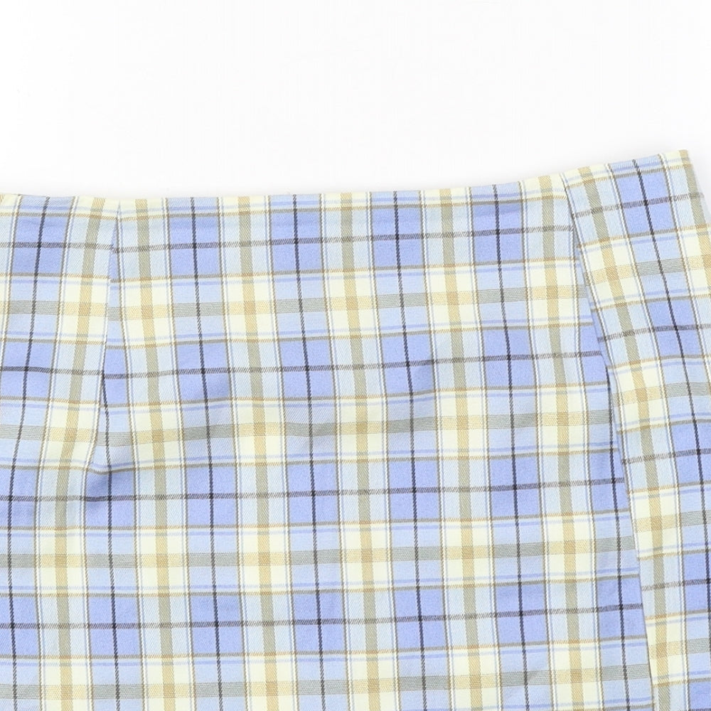 Preworn Womens Blue Plaid Polyester Mini Skirt Size 32 in Zip