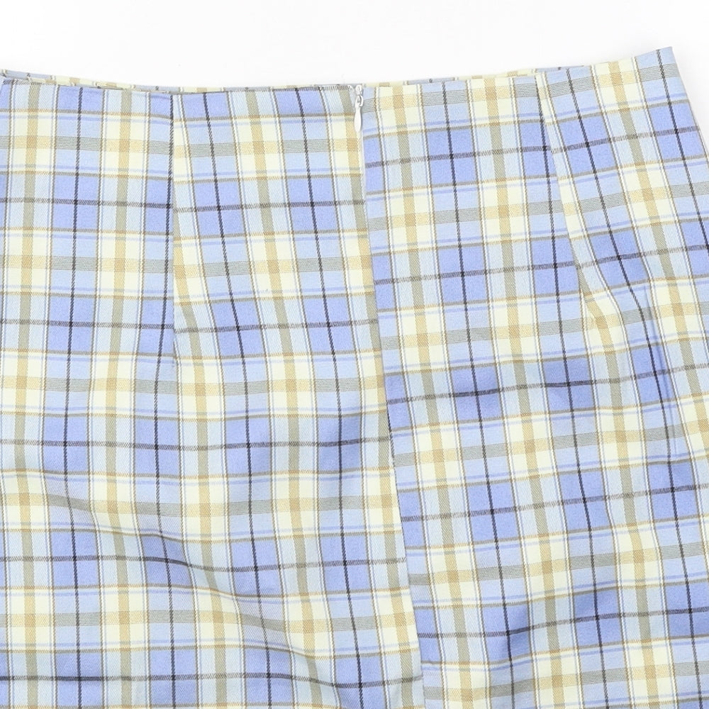 Preworn Womens Blue Plaid Polyester Mini Skirt Size 32 in Zip