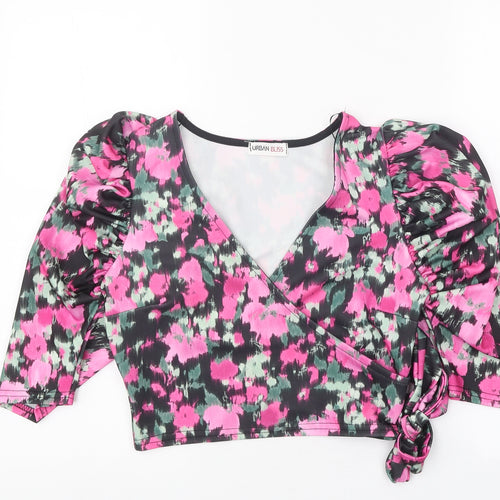 Urban Bliss Womens Black Geometric Polyester Cropped Blouse Size 8 V-Neck