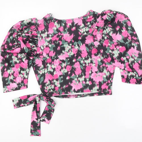 Urban Bliss Womens Black Geometric Polyester Cropped Blouse Size 8 V-Neck
