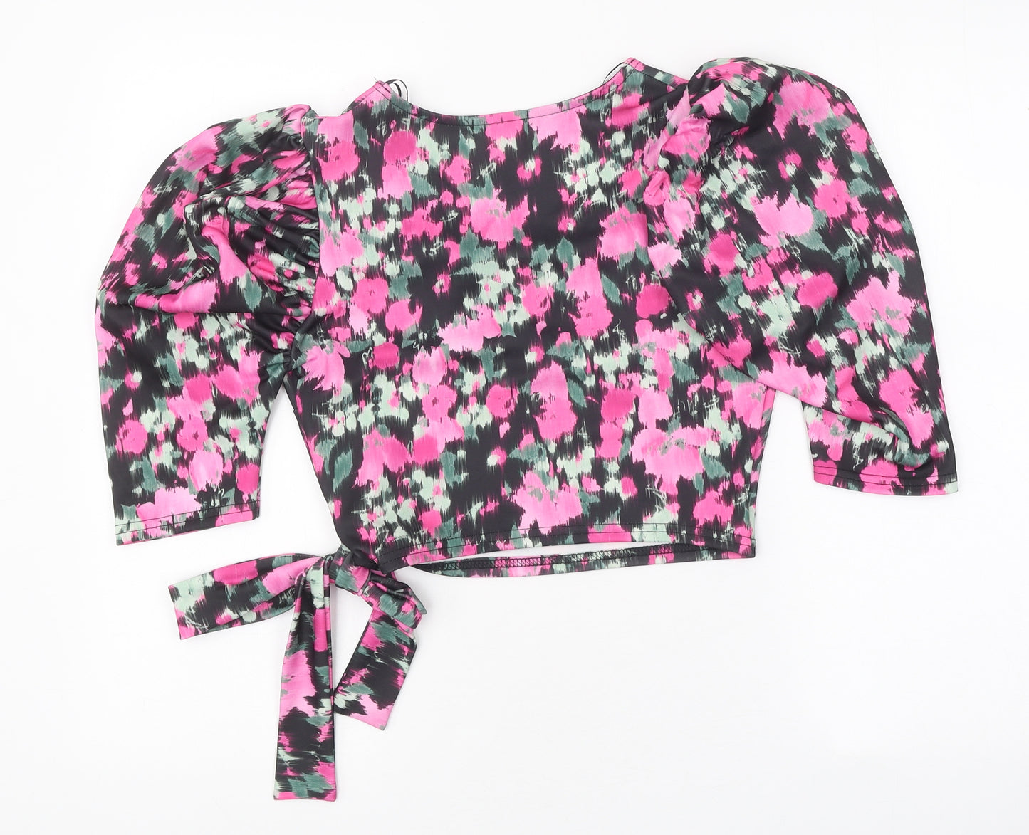 Urban Bliss Womens Black Geometric Polyester Cropped Blouse Size 8 V-Neck