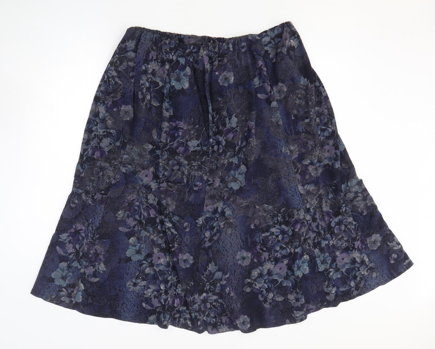 Bonmarché Womens Blue Floral Polyester Flare Skirt Size 24