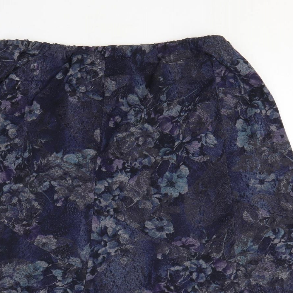 Bonmarché Womens Blue Floral Polyester Flare Skirt Size 24