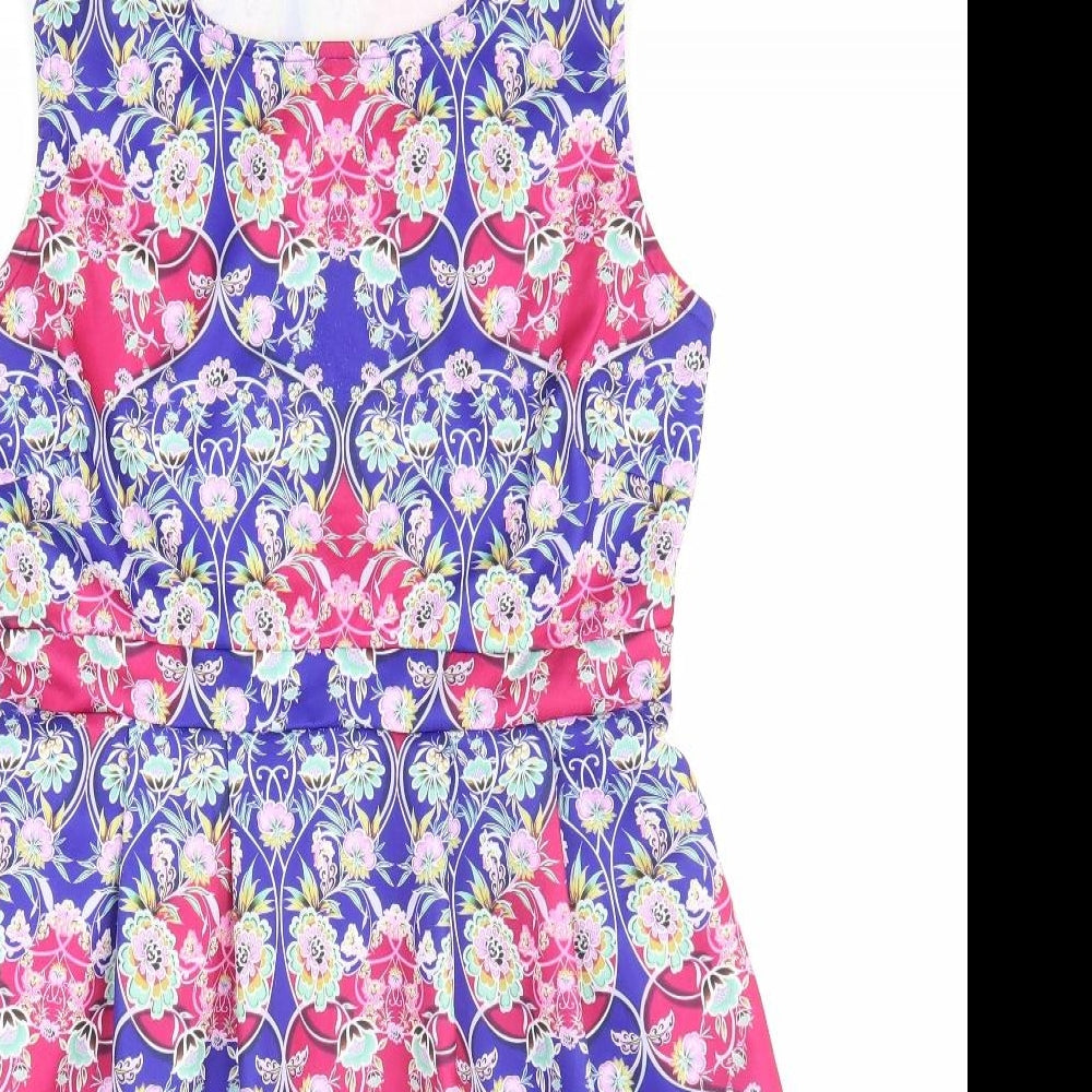 Body Flirt Womens Multicoloured Floral Polyester Fit & Flare Size M Boat Neck Pullover