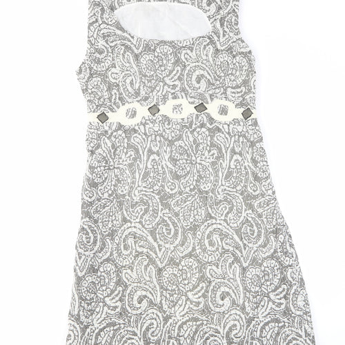 Marks and Spencer Womens Grey Floral Wool Tank Dress Size 14 Boat Neck Pullover