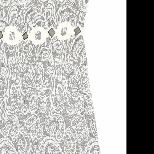 Marks and Spencer Womens Grey Floral Wool Tank Dress Size 14 Boat Neck Pullover