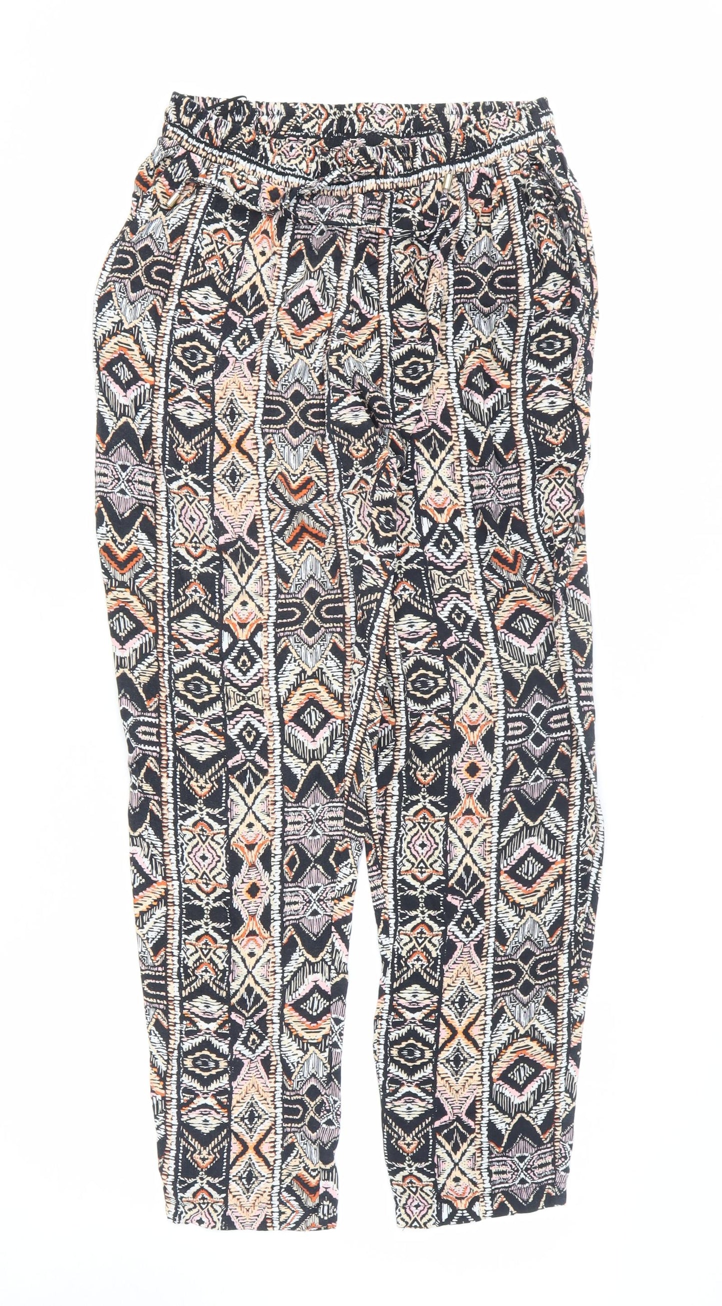 New Look Womens Multicoloured Geometric Viscose Trousers Size 12 L27 in Regular Drawstring