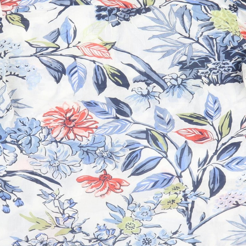 Laura Ashley Womens White Floral 100% Cotton Basic Blouse Size 14 V-Neck