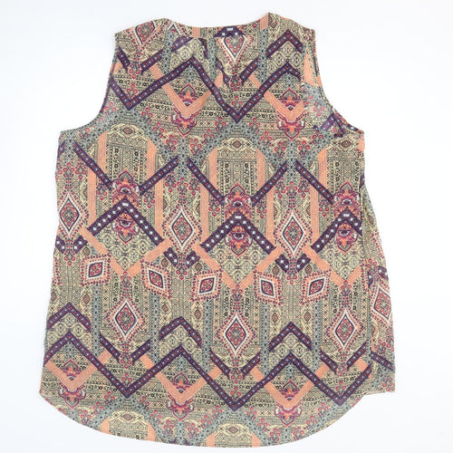 Preworn Womens Multicoloured Geometric Polyester Tank Dress Size M V-Neck Pullover