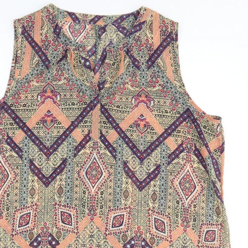 Preworn Womens Multicoloured Geometric Polyester Tank Dress Size M V-Neck Pullover