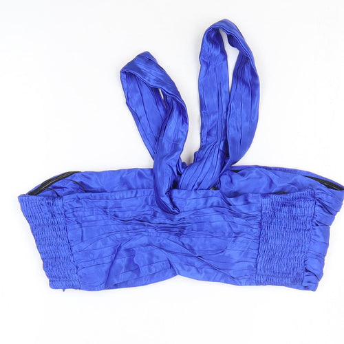 Zara Womens Blue Viscose Cropped Tank Size XL Off the Shoulder