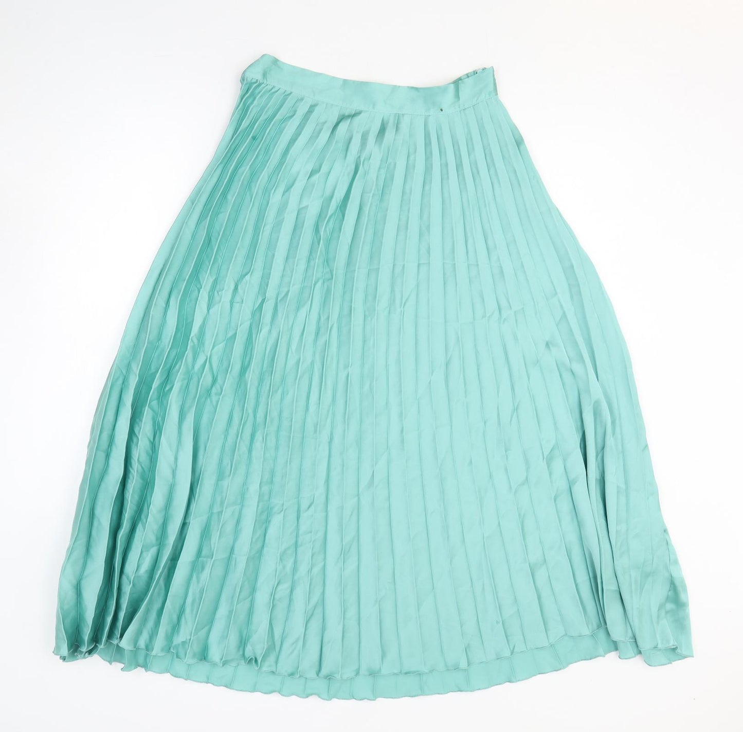Zara Womens Green Polyester Pleated Skirt Size L Zip