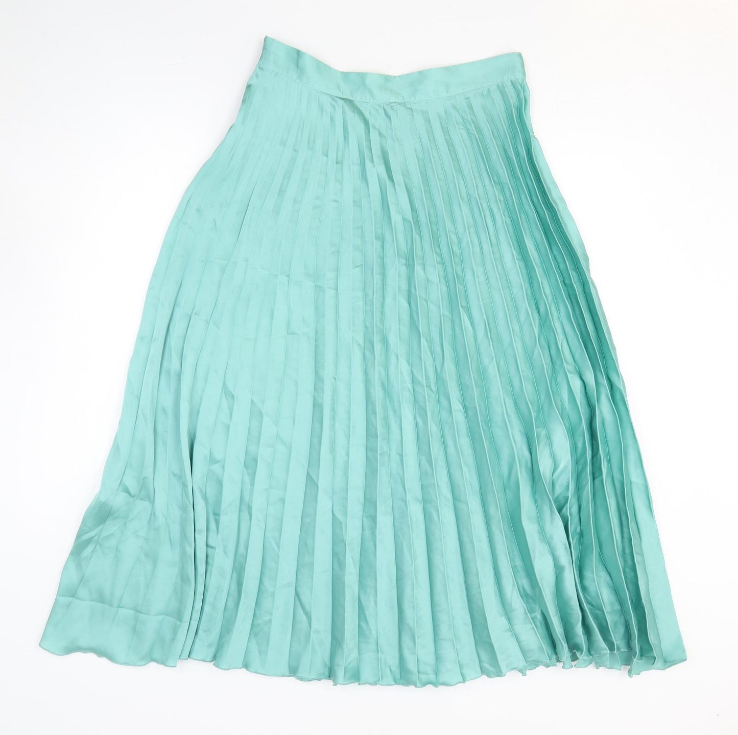 Zara Womens Green Polyester Pleated Skirt Size L Zip