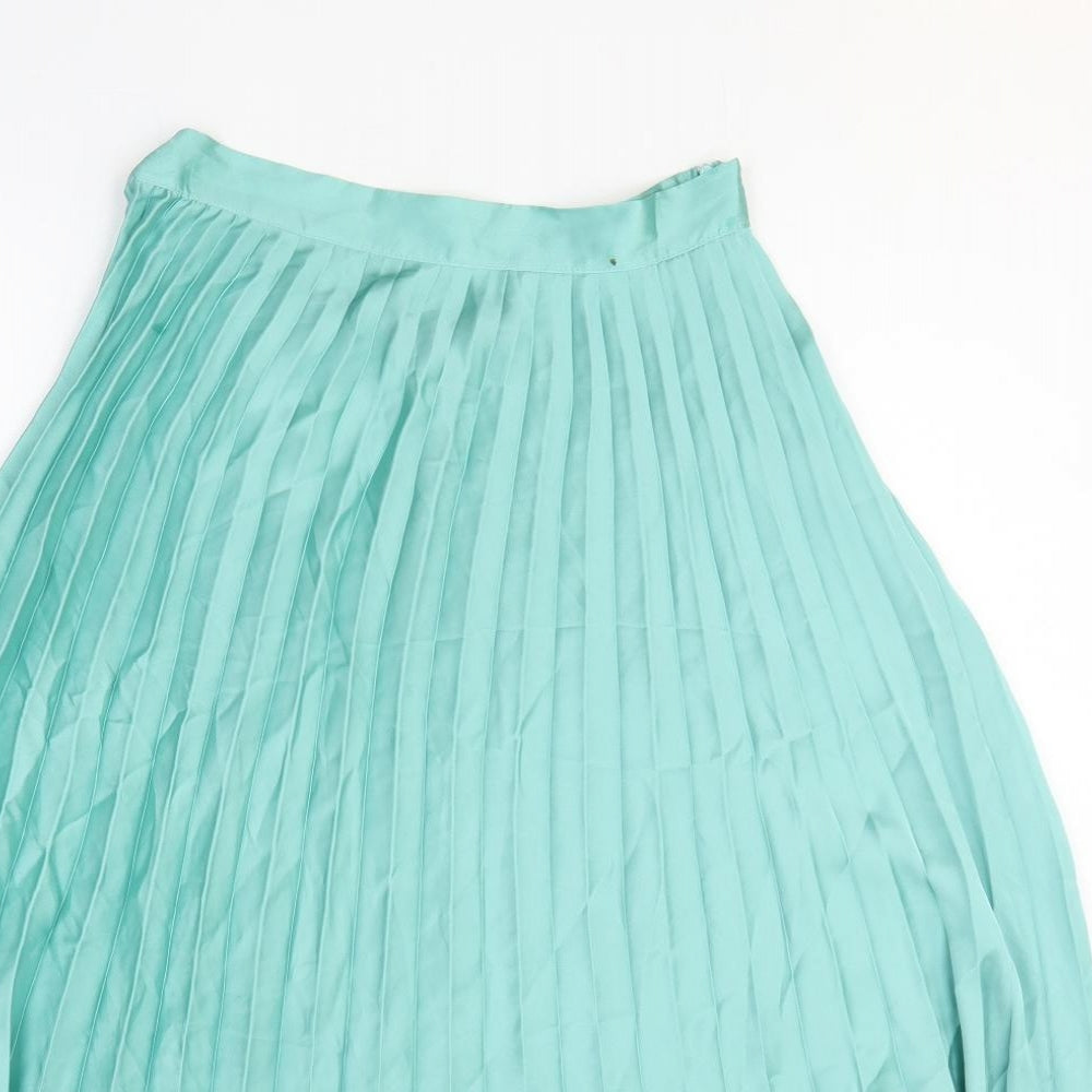 Zara Womens Green Polyester Pleated Skirt Size L Zip