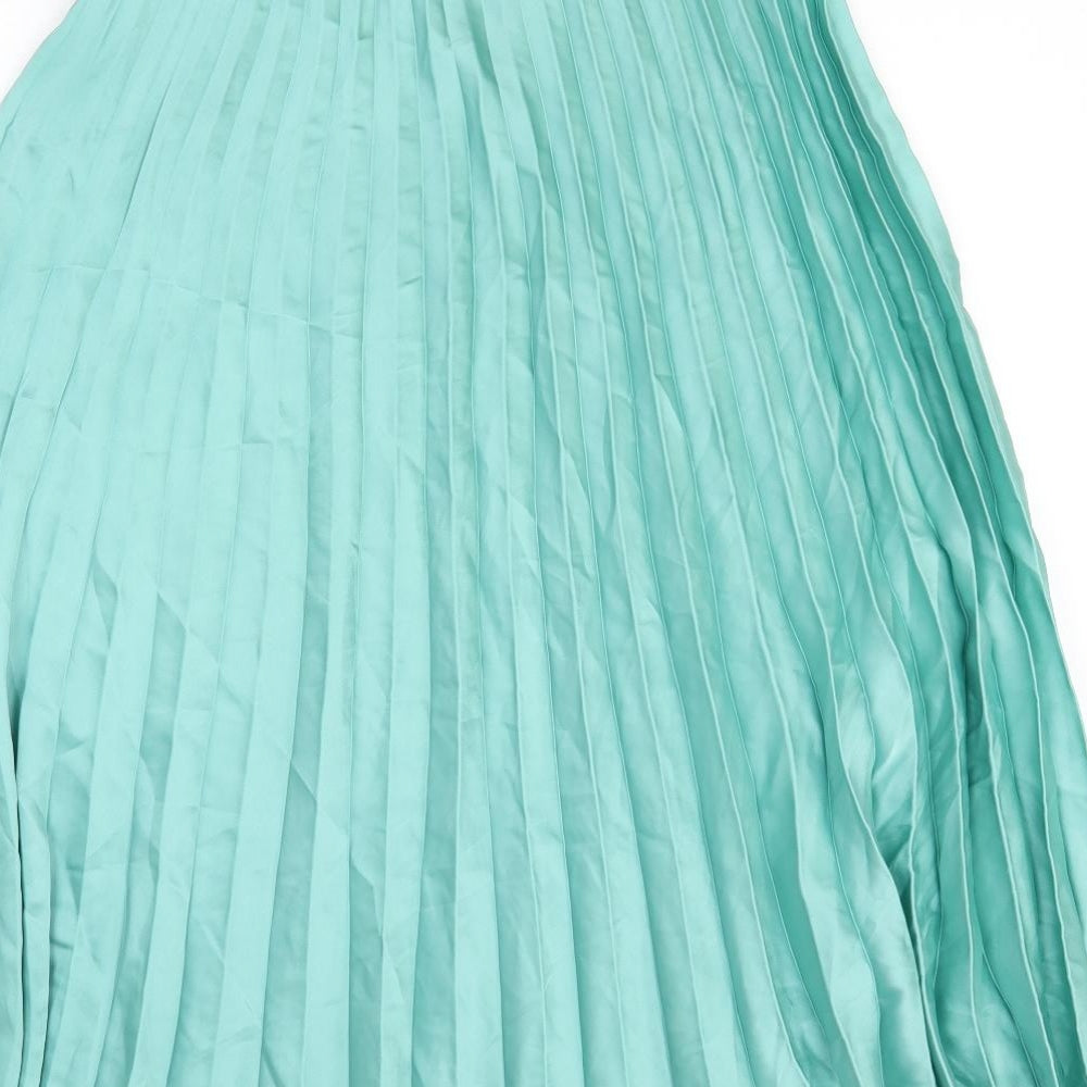 Zara Womens Green Polyester Pleated Skirt Size L Zip