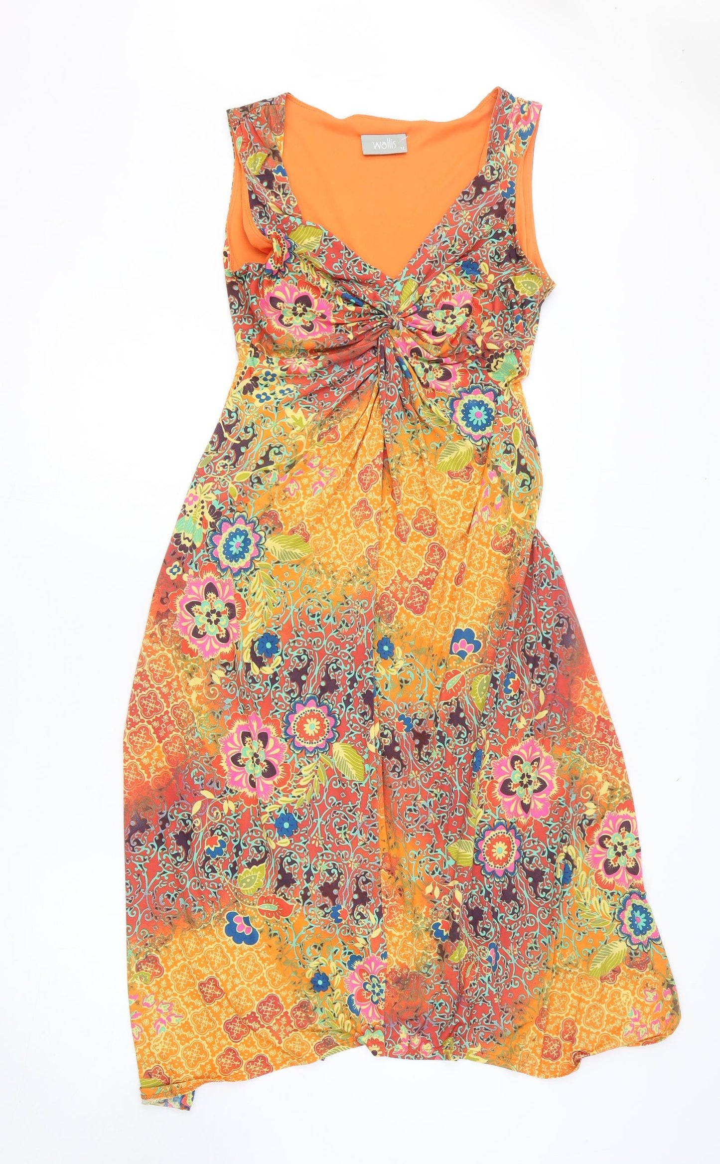 Wallis Womens Orange Geometric Polyester Tank Dress Size 12 V-Neck Pullover
