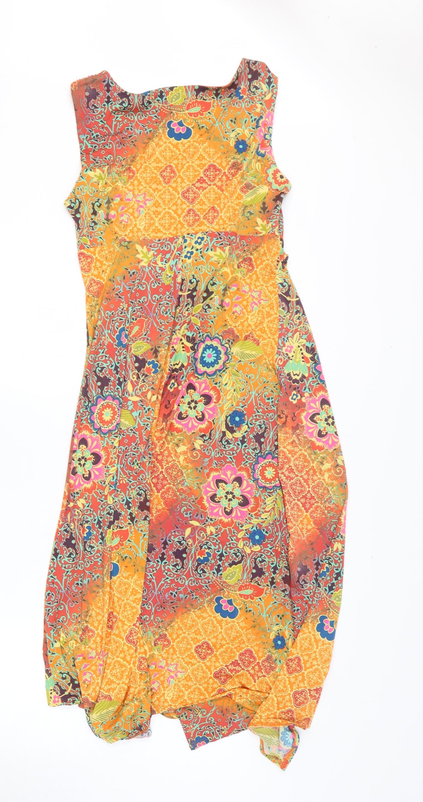 Wallis Womens Orange Geometric Polyester Tank Dress Size 12 V-Neck Pullover