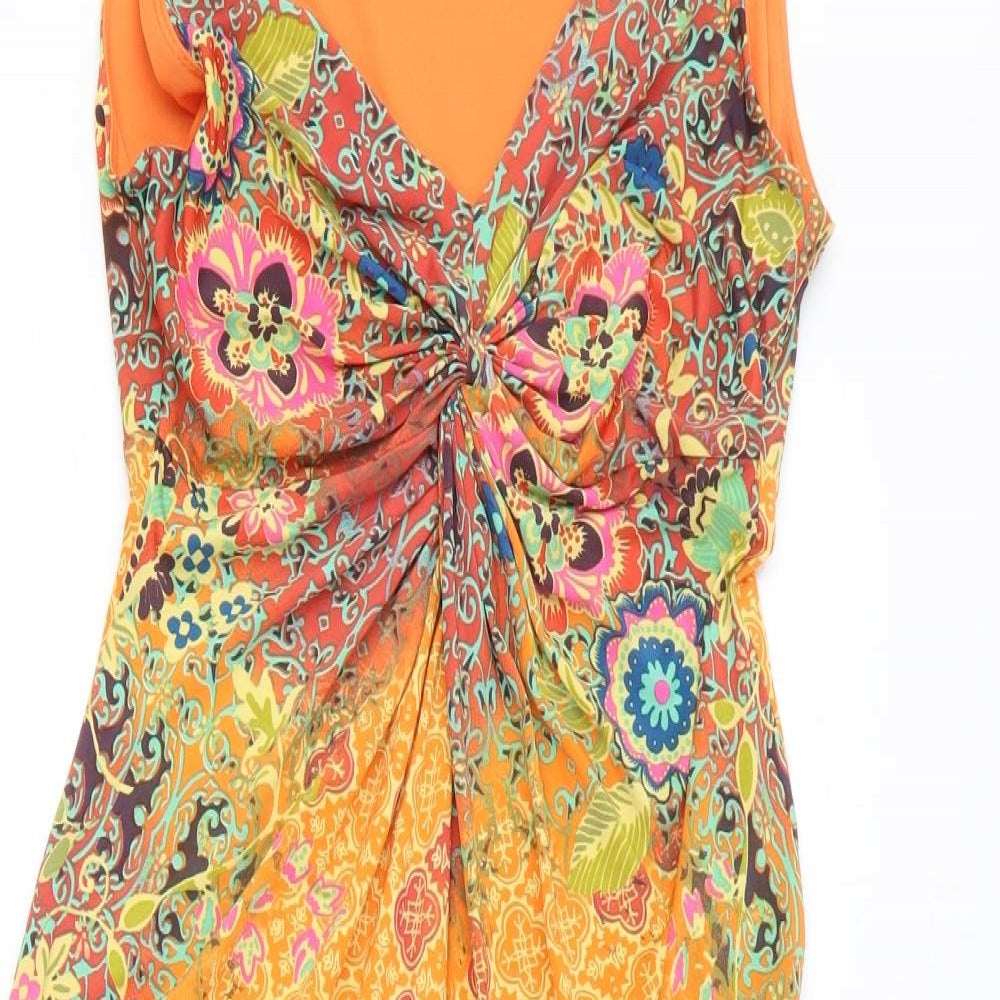 Wallis Womens Orange Geometric Polyester Tank Dress Size 12 V-Neck Pullover