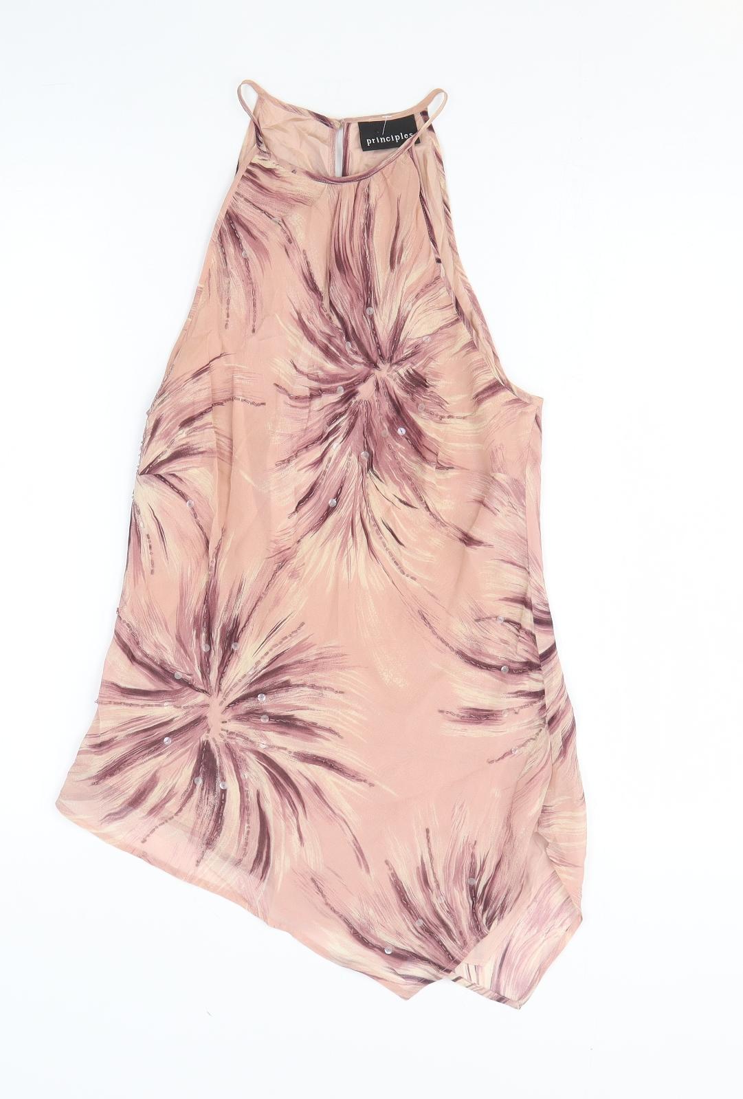 Principles Womens Pink Geometric Silk Basic Tank Size 14 Off the Shoulder