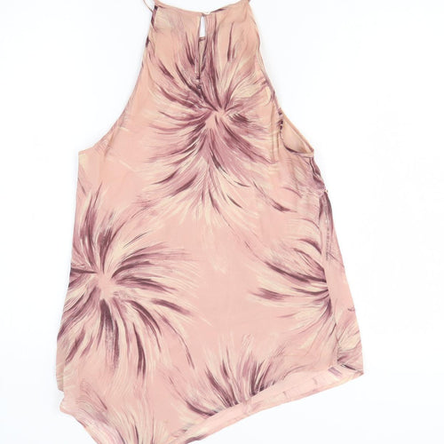 Principles Womens Pink Geometric Silk Basic Tank Size 14 Off the Shoulder