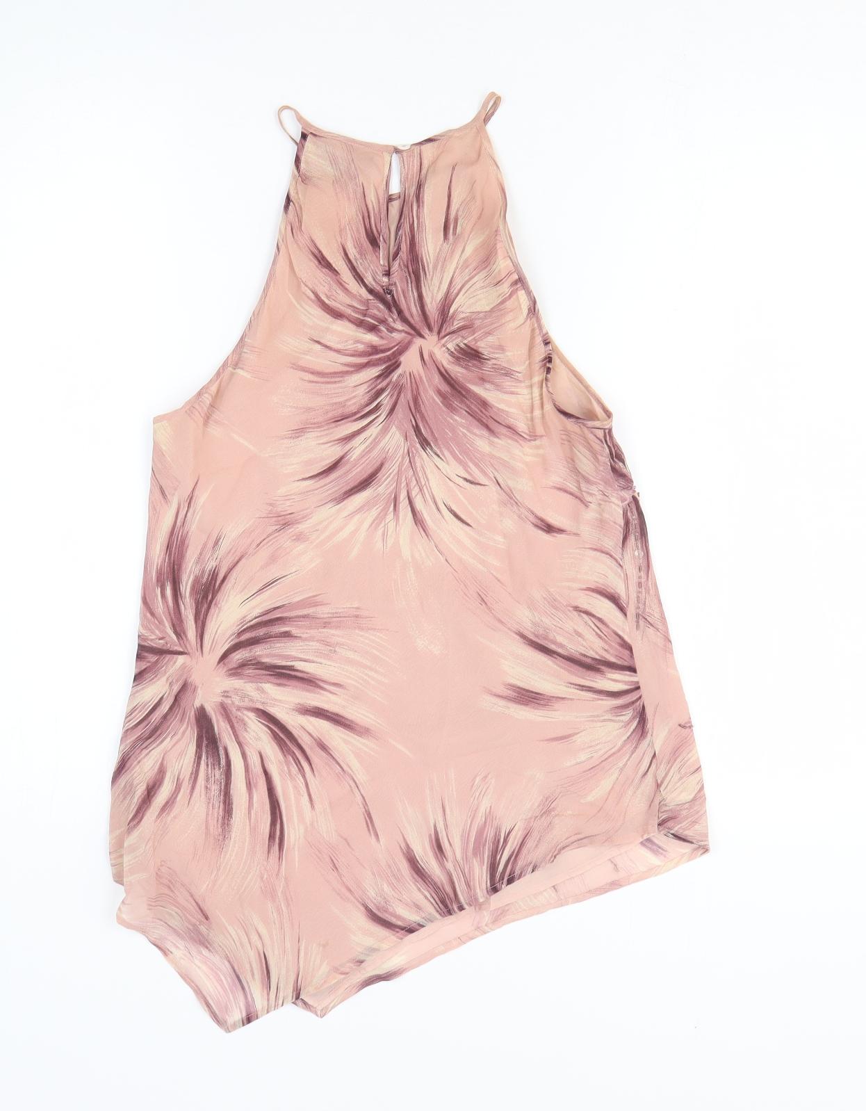 Principles Womens Pink Geometric Silk Basic Tank Size 14 Off the Shoulder